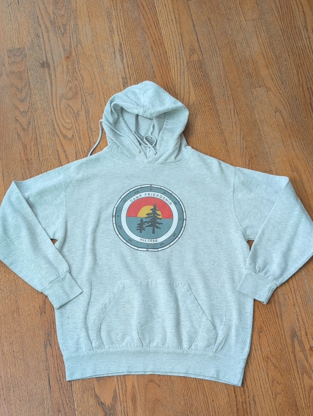MV Sport Light Gray Crewneck Hoodie with Sunset Camp Graphic